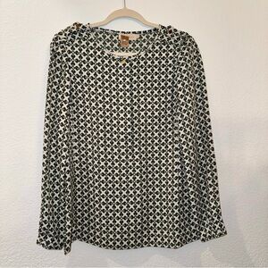 EUC Tory Burch Toggle Chain Blouse Top Green Cream S